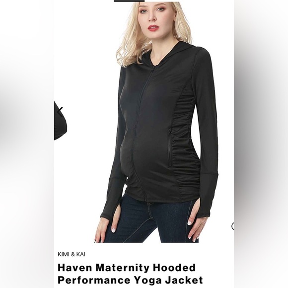 MATERNITY Kimi + Kai Black Hoodie Yoga Jacket Size L NWT - Picture 1 of 10